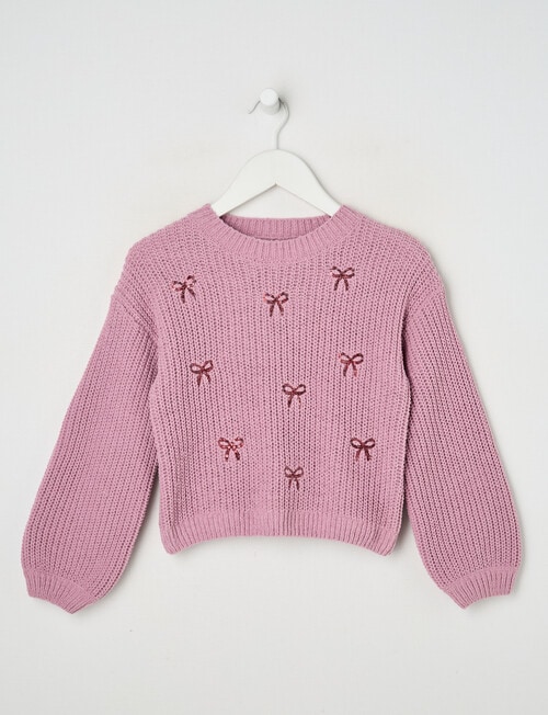 Mac & Ellie Sequin Bows Chenille Jumper, Mauve product photo