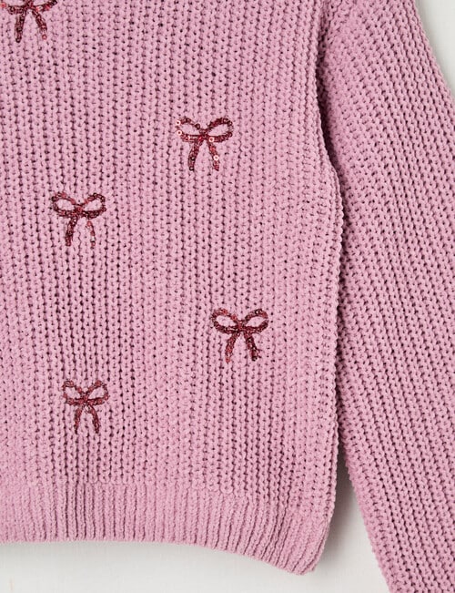 Mac & Ellie Sequin Bows Chenille Jumper, Mauve product photo View 02 L