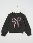 Mac & Ellie Sequin Bow Jumper, Charcoal product photo