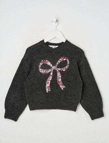 Mac & Ellie Sequin Bow Jumper, Charcoal product photo