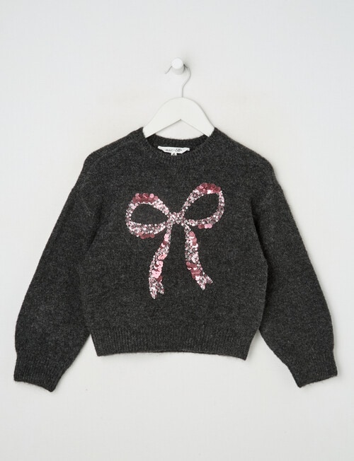 Mac & Ellie Sequin Bow Jumper, Charcoal product photo