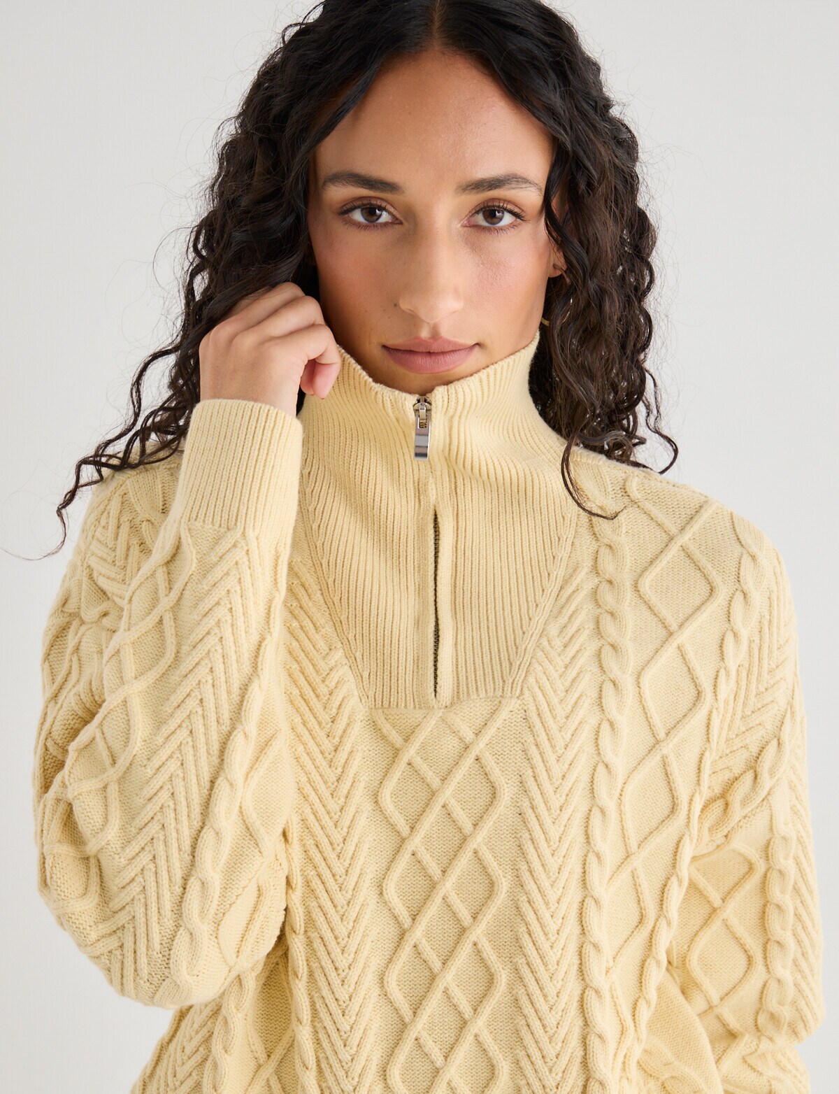 Zest Quarter Zip Knitwear, Lemon - Knitwear