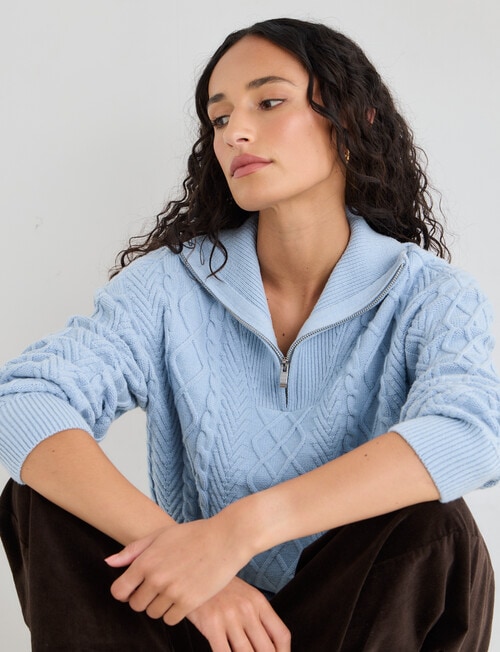 Zest Quarter Zip Knitwear, Winter Blue product photo