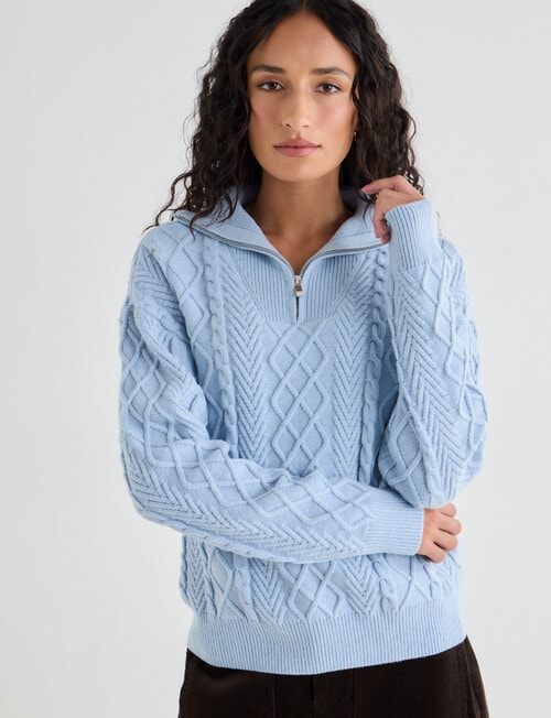 Zest Quarter Zip Knitwear, Winter Blue product photo View 08 L
