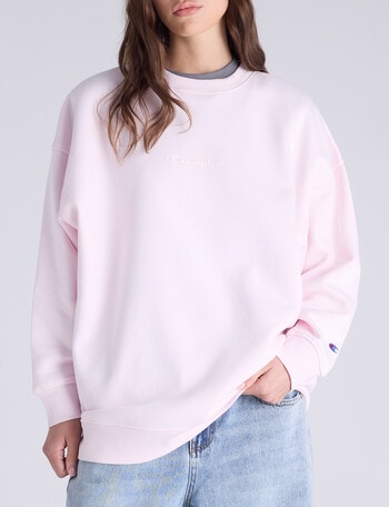 Champion Legacy Tonal Script Crew Sweatshirt, Lilac Pink product photo