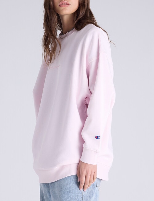 Champion Legacy Tonal Script Crew Sweatshirt, Lilac Pink product photo View 02 L