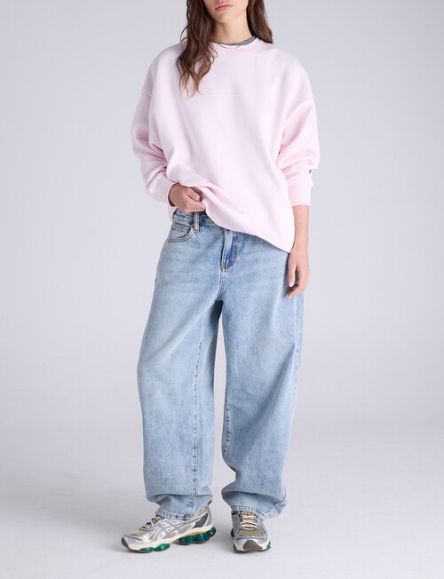 Champion Legacy Tonal Script Crew Sweatshirt, Lilac Pink product photo View 04 L