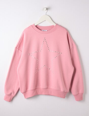 Switch Star Stud Oversized Crew Sweatshirt, Pink Poppy product photo