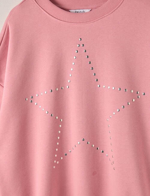 Switch Star Stud Oversized Crew Sweatshirt, Pink Poppy product photo View 02 L