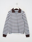 Switch Long Sleeve Yarn Dyed Stripe Polo Top, Cornflower & Chocolate product photo