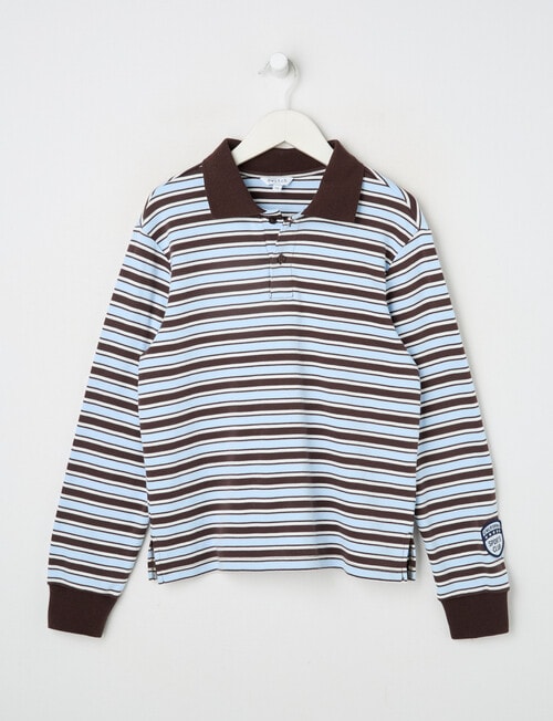 Switch Long Sleeve Yarn Dyed Stripe Polo Top, Cornflower & Chocolate product photo