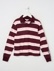 Switch Long Sleeve Yarn Dyed Stripe Polo Top, Berry & Pink Poppy product photo