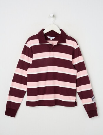 Switch Long Sleeve Yarn Dyed Stripe Polo Top, Berry & Pink Poppy product photo