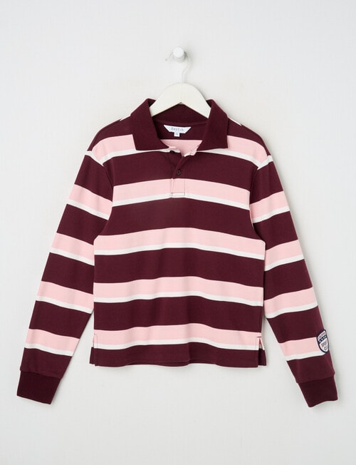 Switch Long Sleeve Yarn Dyed Stripe Polo Top, Berry & Pink Poppy product photo