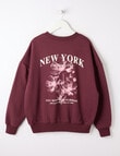 Switch Botanical Flowers Oversized Crew Sweatshirt, Red Velvet product photo View 02 S