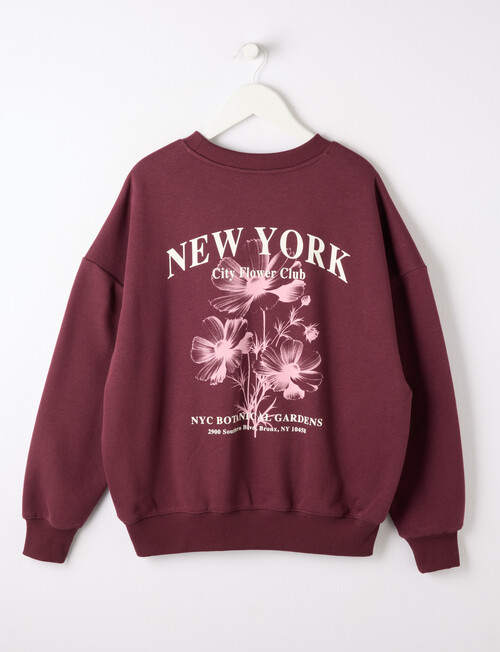 Switch Botanical Flowers Oversized Crew Sweatshirt, Red Velvet product photo View 02 L