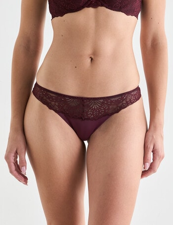 Acapella Hazel Lace Trim G-String Brief, Wine product photo
