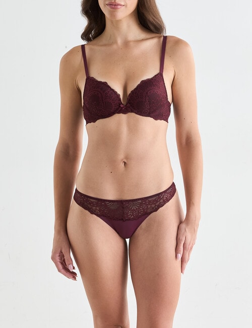 Acapella Hazel Lace Trim G-String Brief, Wine product photo View 03 L