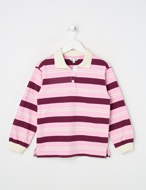 Mac & Ellie Stripe Long Sleeve Polo Top, Berry & Pink product photo