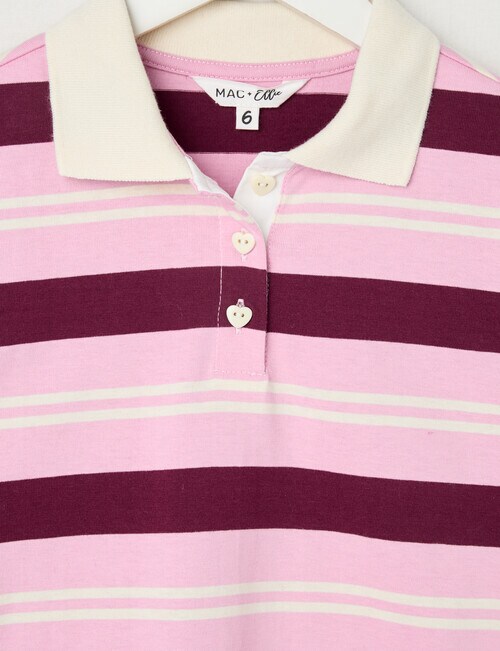 Mac & Ellie Stripe Long Sleeve Polo Top, Berry & Pink product photo View 02 L