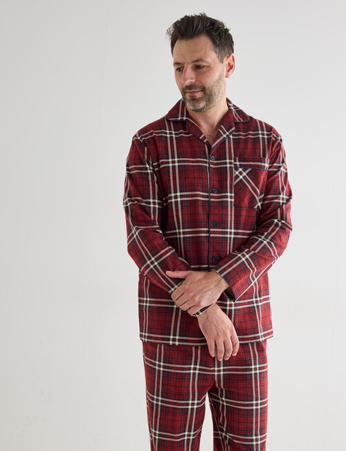 Chisel Check Flannel Long PJ Set, Navy & Red product photo