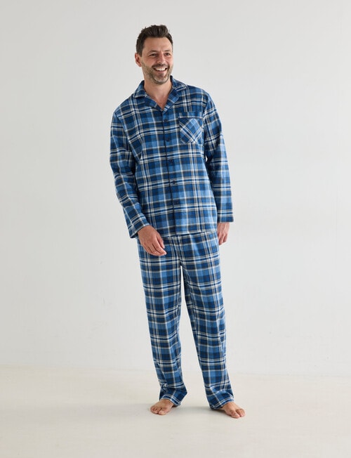 Chisel Check Flannel Long PJ Set, Navy & Blue product photo View 03 L