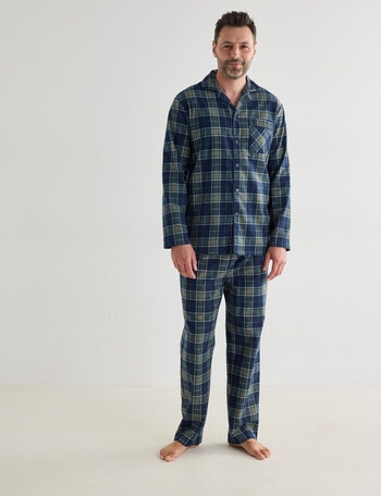 Chisel Check Flannel Long PJ Set, Navy & Green product photo