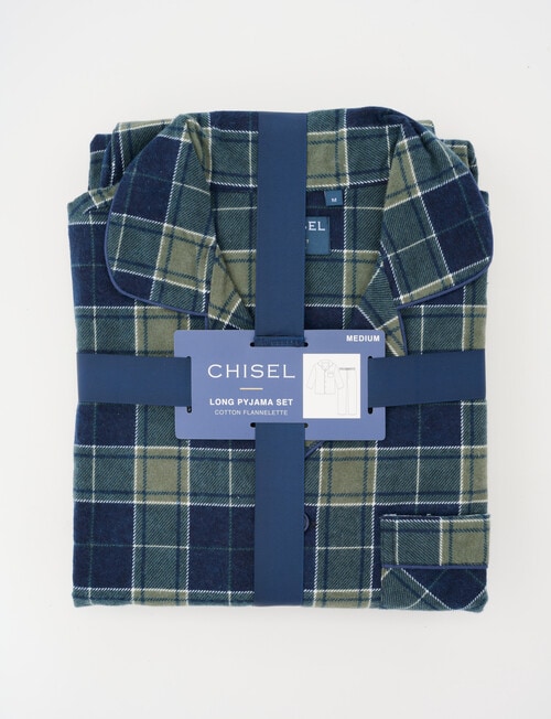 Chisel Check Flannel Long PJ Set, Navy & Green product photo View 02 L