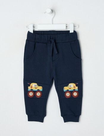 Teeny Weeny Play Time Truck Knee Fleece Trackpant, Navy product photo