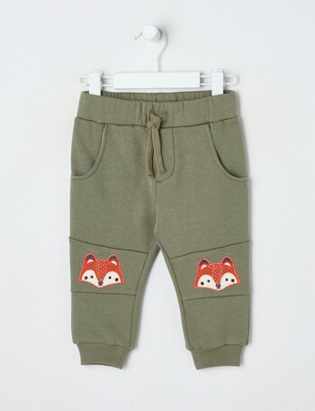 Teeny Weeny Play Time Fox Knee Fleece Trackpant, Green product photo