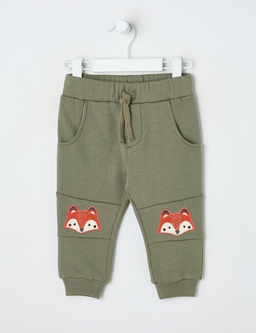 Teeny Weeny Play Time Fox Knee Fleece Trackpant, Green product photo