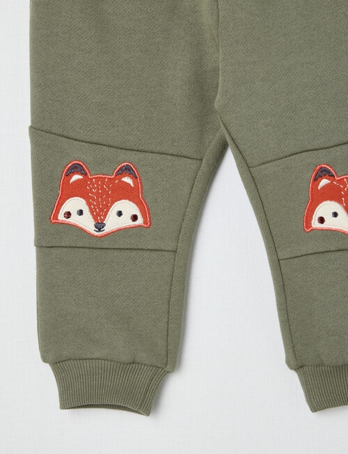 Teeny Weeny Play Time Fox Knee Fleece Trackpant, Green product photo View 03 L