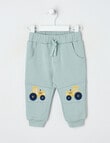 Teeny Weeny Play Time Tractor Knee Fleece Trackpant, Seafoam product photo