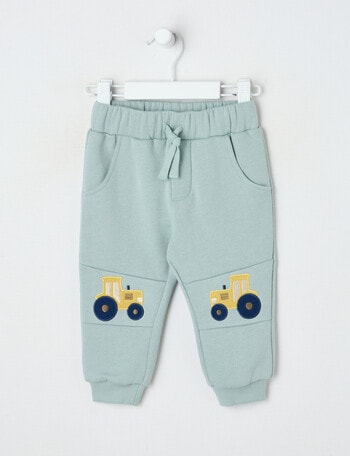 Teeny Weeny Play Time Tractor Knee Fleece Trackpant, Seafoam product photo