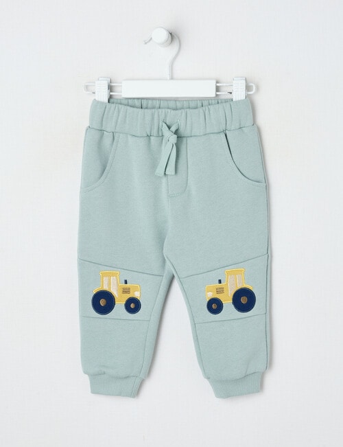Teeny Weeny Play Time Tractor Knee Fleece Trackpant, Seafoam product photo