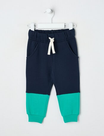 Teeny Weeny Play Time Contrast Fleece Trackpant, Black & Emerald product photo