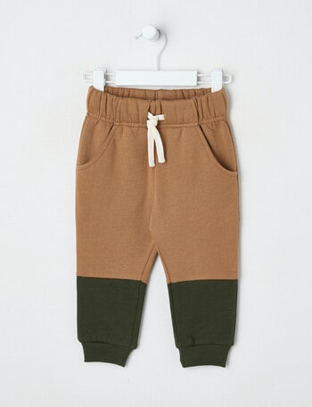 Teeny Weeny Play Time Contrast Fleece Trackpant, Brown & Forrest Green product photo