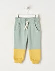 Teeny Weeny Play Time Contrast Fleece Trackpant, Mustard & Sage product photo