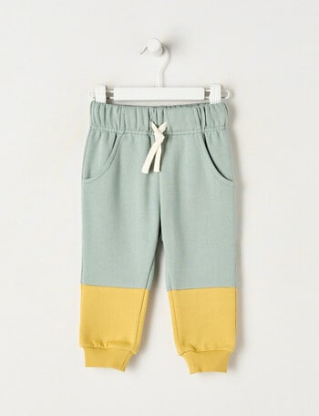 Teeny Weeny Play Time Contrast Fleece Trackpant, Mustard & Sage product photo