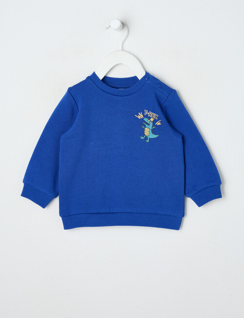 Teeny Weeny Play Time T Rex Fleece Sweatshirt, Electric Blue product photo