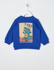 Teeny Weeny Play Time T Rex Fleece Sweatshirt, Electric Blue product photo View 02 S