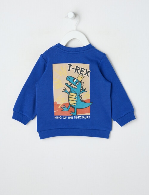 Teeny Weeny Play Time T Rex Fleece Sweatshirt, Electric Blue product photo View 02 L