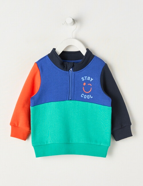 Teeny Weeny Fleece Quarterzip Jumper, Green Multi product photo