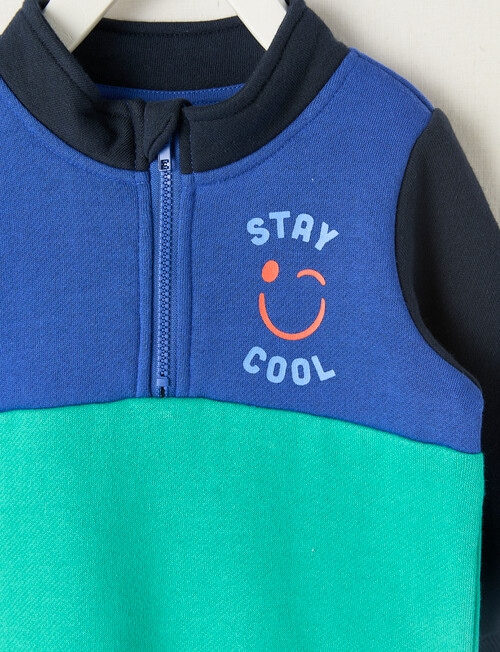 Teeny Weeny Fleece Quarterzip Jumper, Green Multi product photo View 02 L