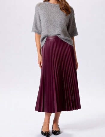 Vero Moda Bella Holly Coated Pleat Skirt, Winetasting product photo