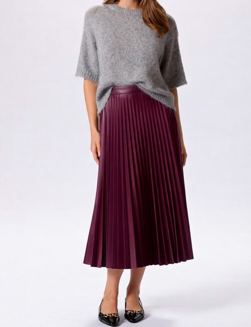Vero Moda Bella Holly Coated Pleat Skirt, Winetasting product photo