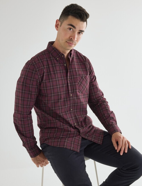 Gasoline Mini Check Long Sleeve Shirt, Burgundy product photo