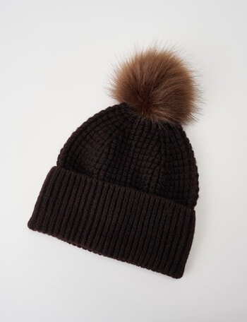 Boston + Bailey Puff Stitch Pompom Beanie, Chocolate product photo