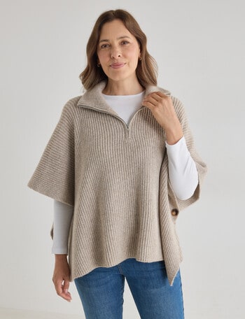 Boston + Bailey Rib Zipped Poncho, Mocha Marle product photo