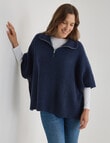 Boston + Bailey Rib Zipped Poncho, Navy product photo